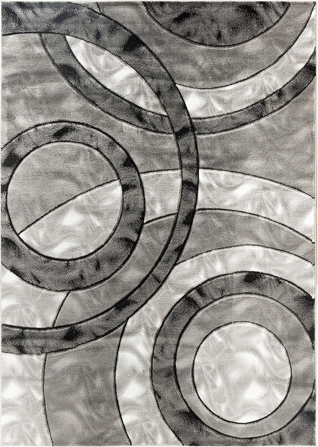 Area Rug 2X3 Grey Black Door Mat Modern Circles Soft Contemporary Floor Carpet Fluffy Texture for Indoor Living Dining Room and Bedroom Area