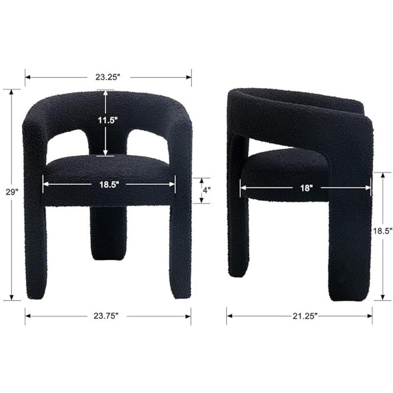 【Fathersdaygift】Chairus Modern Barrel Dining Chair, Sherpa Upholstered Accent Chairs with Arm, Open-Back Side Armchair Comfy Makeup Vanity Chairs for Living Room, Kitchen Roombedroom, Makeup, Small Spaces, Black
