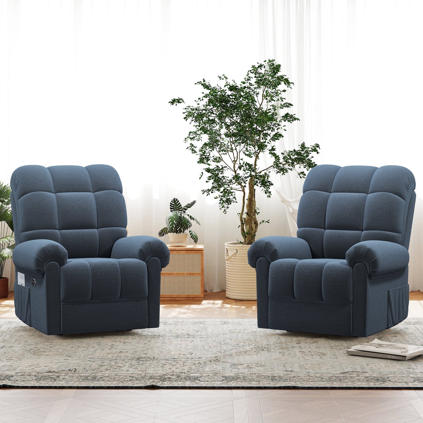 Power Recliner Chair for Adults,Adjustable Electric Recliner Sofa Chair with USB Port,Comfy Teddy Fleece Cloud Sofa,Tool-Free Setup,Blue Grey